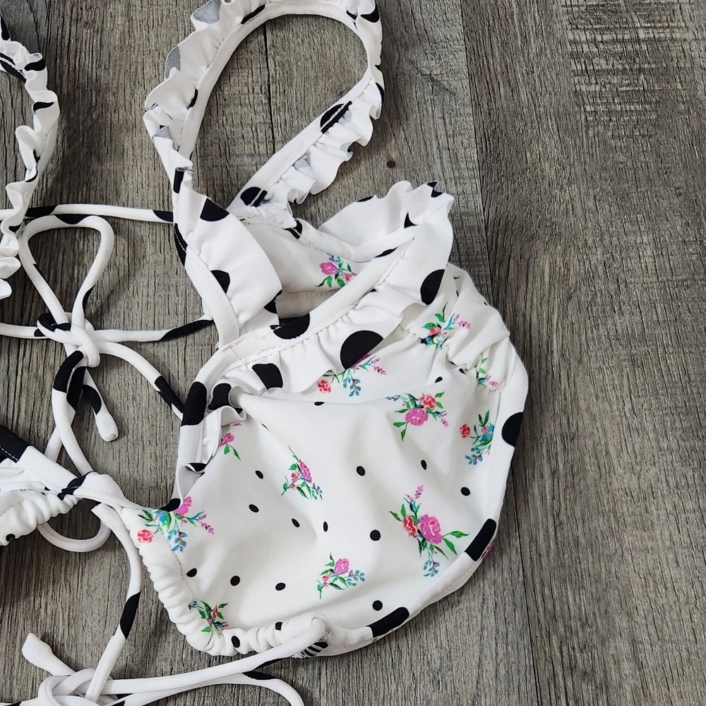 New!For Love and Lemons‎ Rosemary Floral Polka Dot Bikini Top